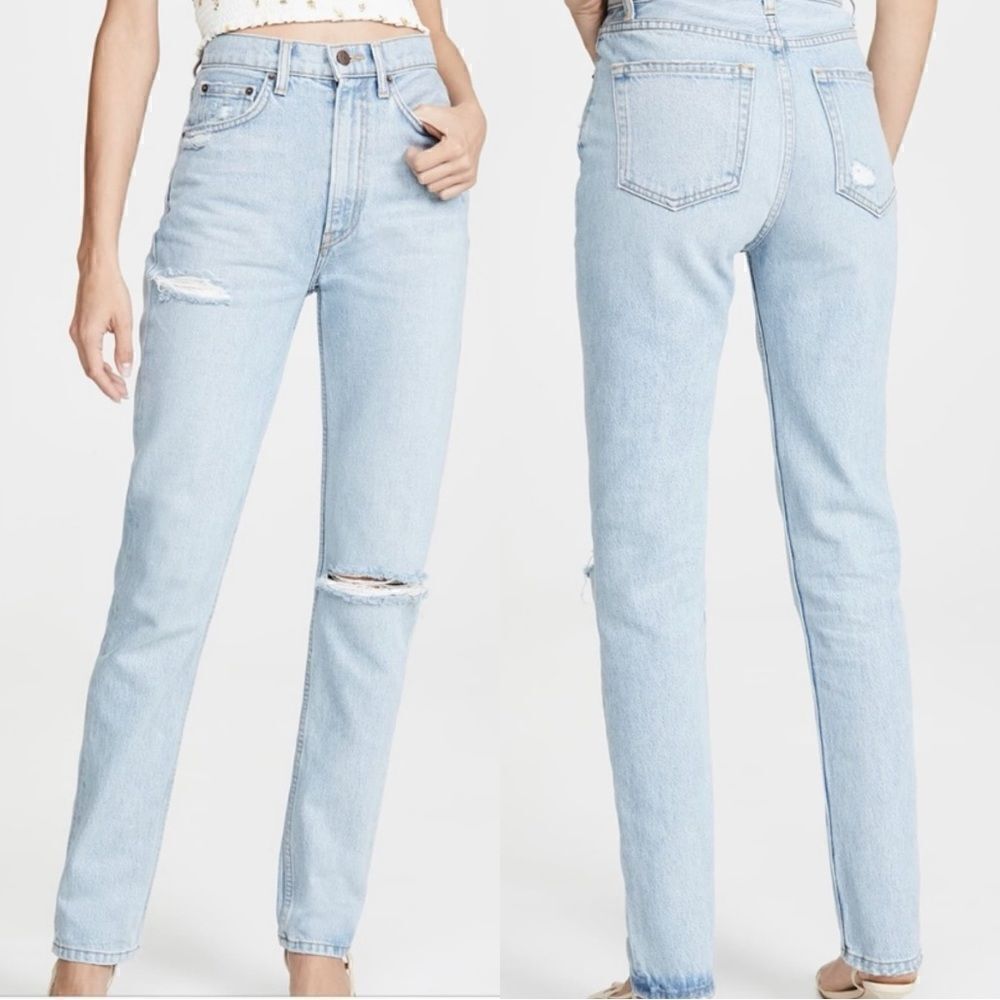 Reformation Stevie Blue Jeans Ultra High Rise Straight Leg Distressed Size 27